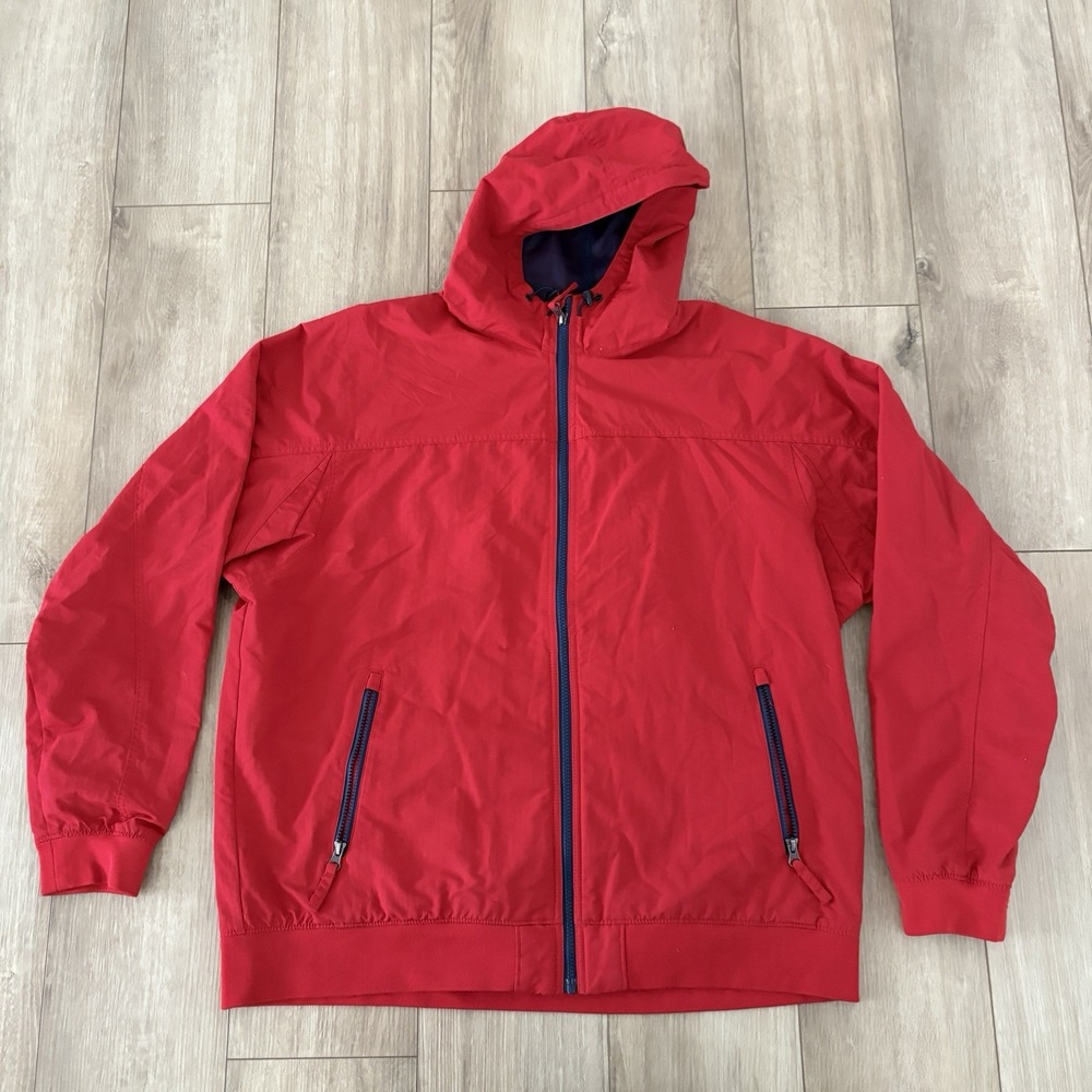 Duluth Trading Hooded Lightweight Nylon Red Full Zip Windbreaker Mesh Lined XL